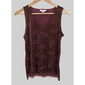 Finn & Grace Velvet Burnout Tank Top Womens XS Burgundy y2k Retro Shimmery